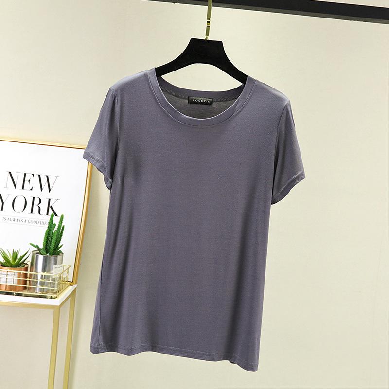 Women's Plus Size Round Neck Short Sleeve T-Shirt - Summer Solid Color Versatile Inner/Outer Layer