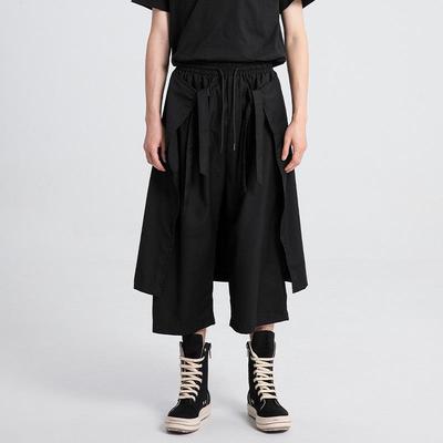 Unisex Black Japanese Wide-Leg Cropped Casual Pants