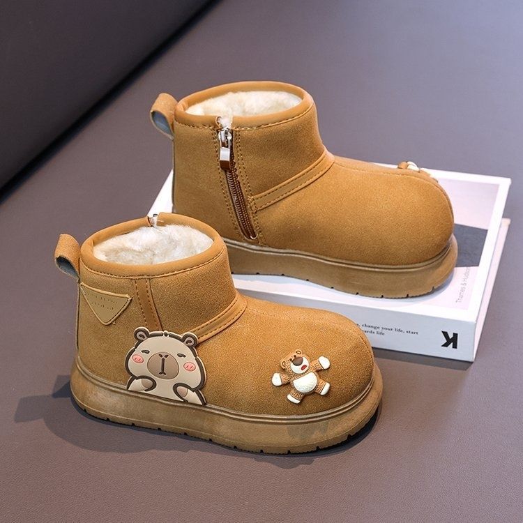 Kapibara cute big head cotton shoes 2025 winter boys and girls thickened and velvet snow middle and older children warm and non-slip