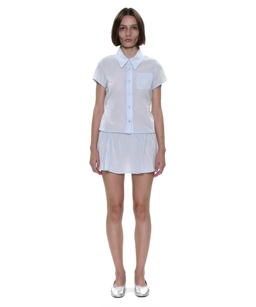 Partimento Woman Pwc Cotton Lace Trim Gored Mini Skirt_Sky