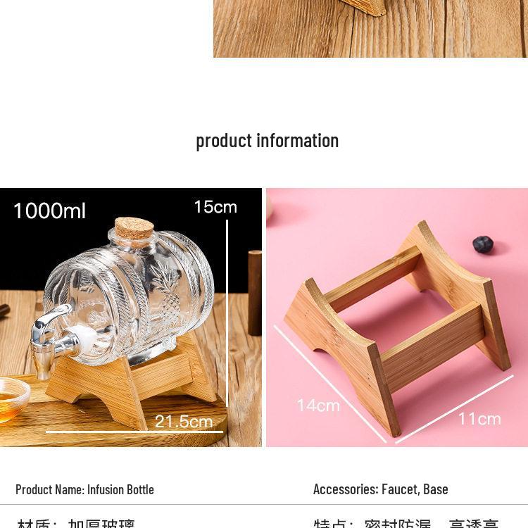 Barril de Vinho de Vidro Transparente com Torneira - Garrafa Selada para Fermentação de Vinho de Ginseng e Suco, Capacidade de 2 Jin