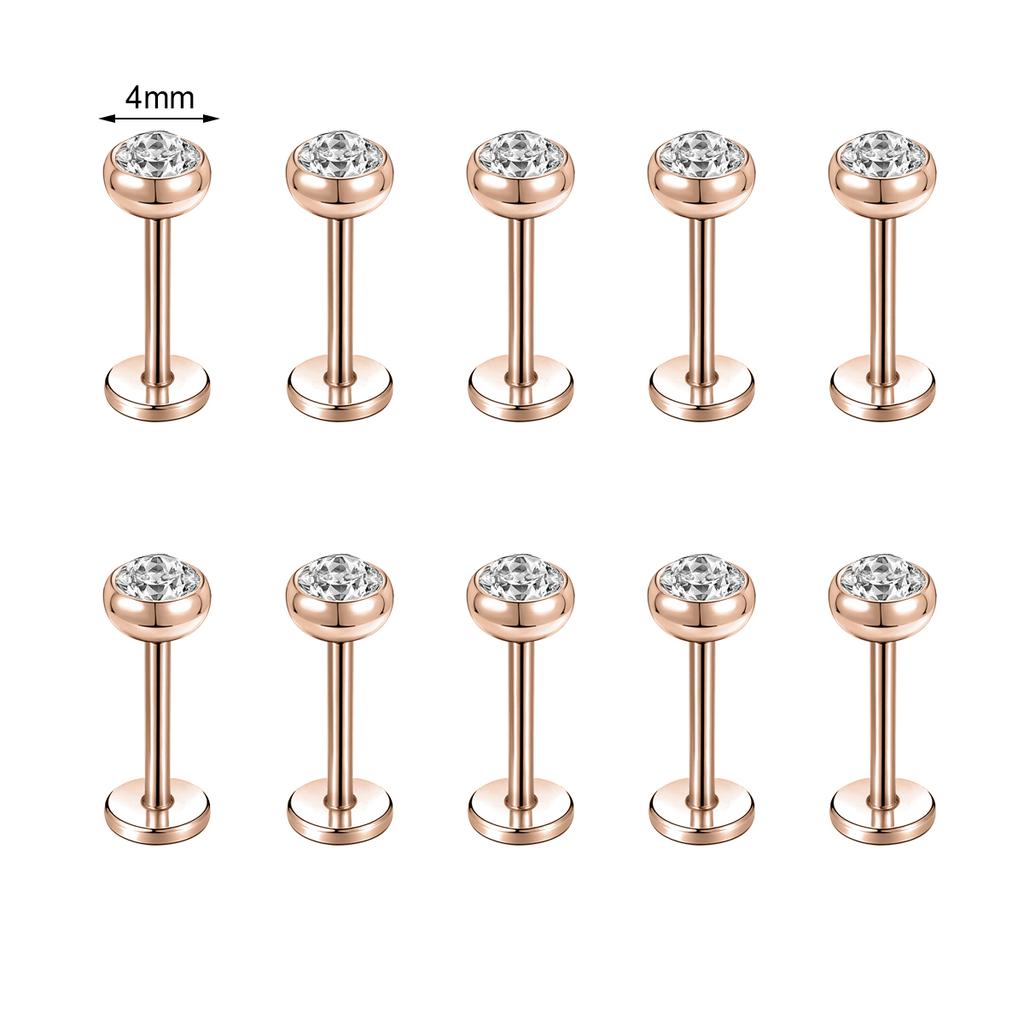 ZS 10 Pcs/lot Gold Color 16/18G Stainless Steel Labret Lip Piercing Men CZ Crystal Ear Cartilage Tragus Helix Piercings 6/8/10MM