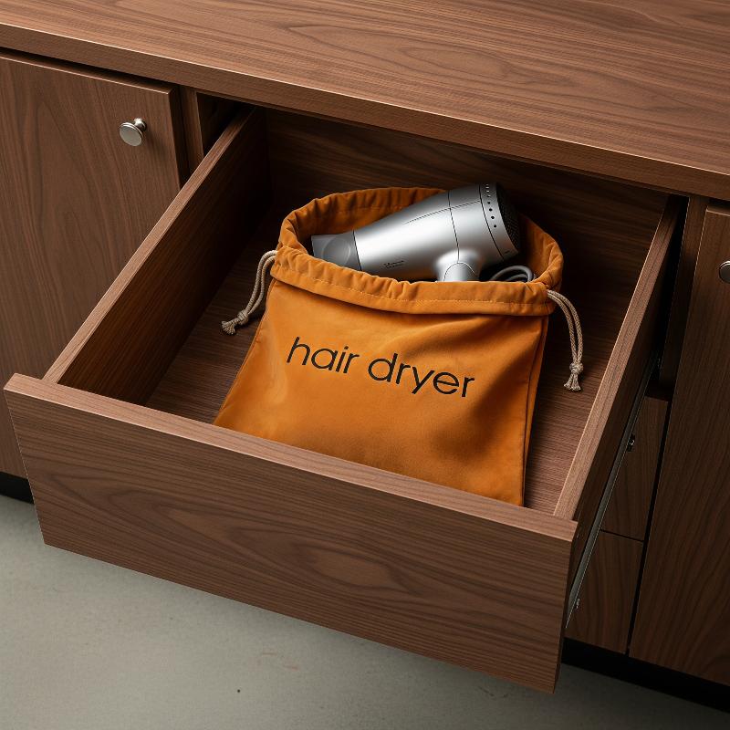 Suede Hair Dryer Storage Bag Water Resistant Drawstring Closure Protects Dryer & Diffuser for Home Bathroom Travel Use