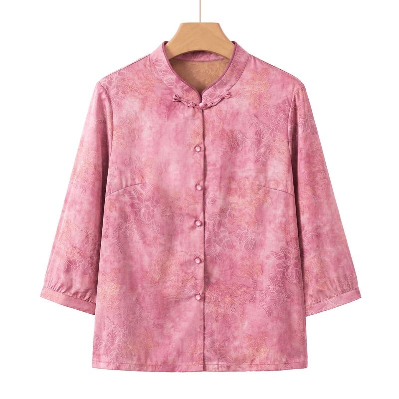 Yuzhaolin New Chinese Style Summer Shirt for Middle-Aged Women XL (95-110 catties)