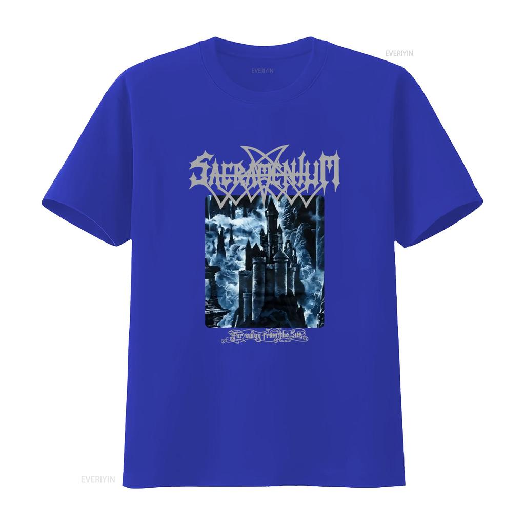 Sacramentum Lontano Dal Sole Stampa Castello Gotico Maglietta Perfetta Per Fan Metal vintage Lavata Unisex Leggermente Casual