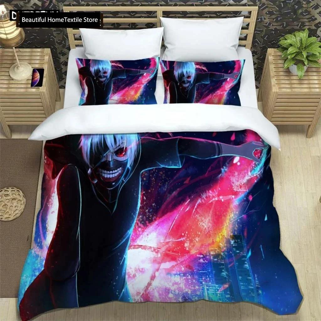 Japanische Mode Anime Digitaldruck Polyester Bettwäscheset für Jungen und Mädchen, Jugendbettwäscheset, Geschenk für Paare