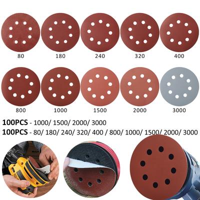100 Pcs Sanding Discs Kit 5 Inch Round Alumina Sanding Pads 8-Hole Sanding Paper Quick Change Sanding Sheet Polishing Sandpaper