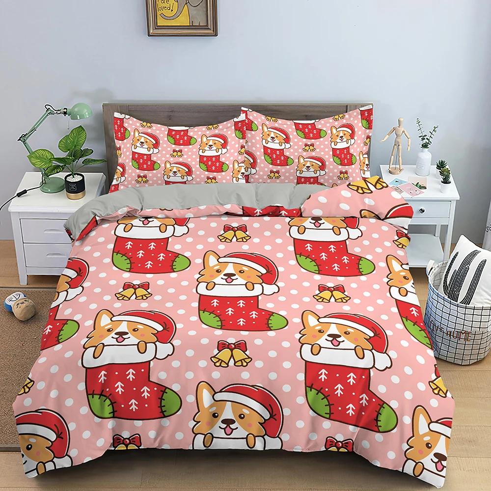 Santa Claus Pattern Bedding Set Christmas Deer Duver Cover Set for Kids Boys Girls Quilt Cover Queen Polyester Comforter Cover