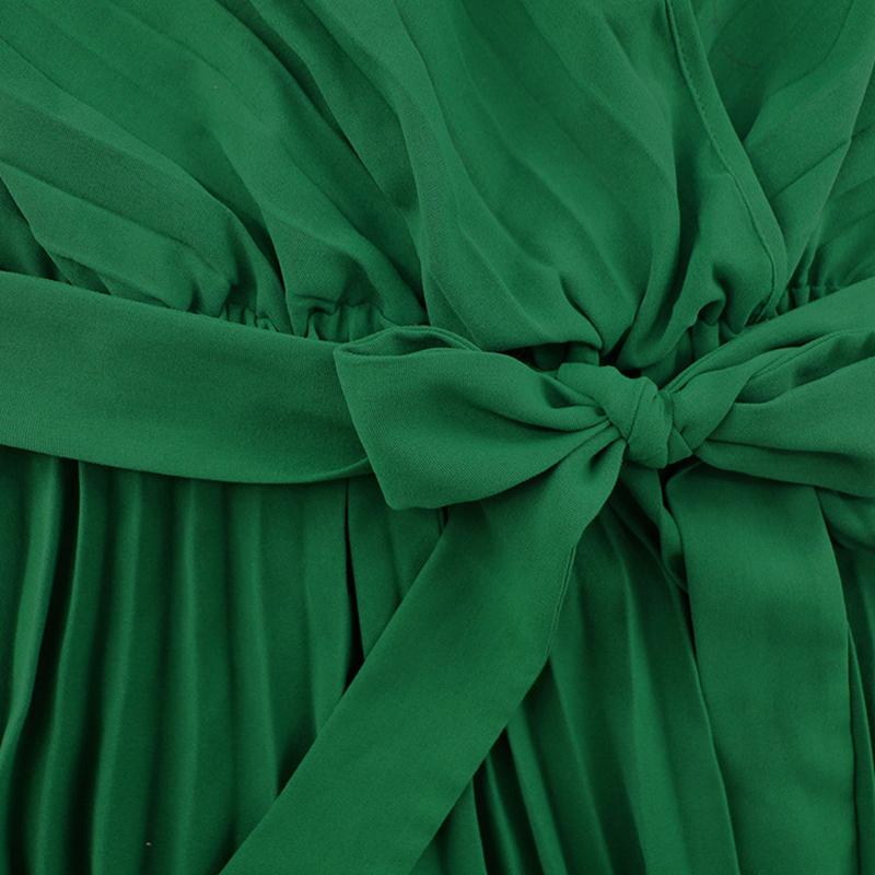 Damski dekolt w kształcie litery V, rękaw bąbelkowy, plisowany, jednolity kolor, szczupły temperament, długie sukienki