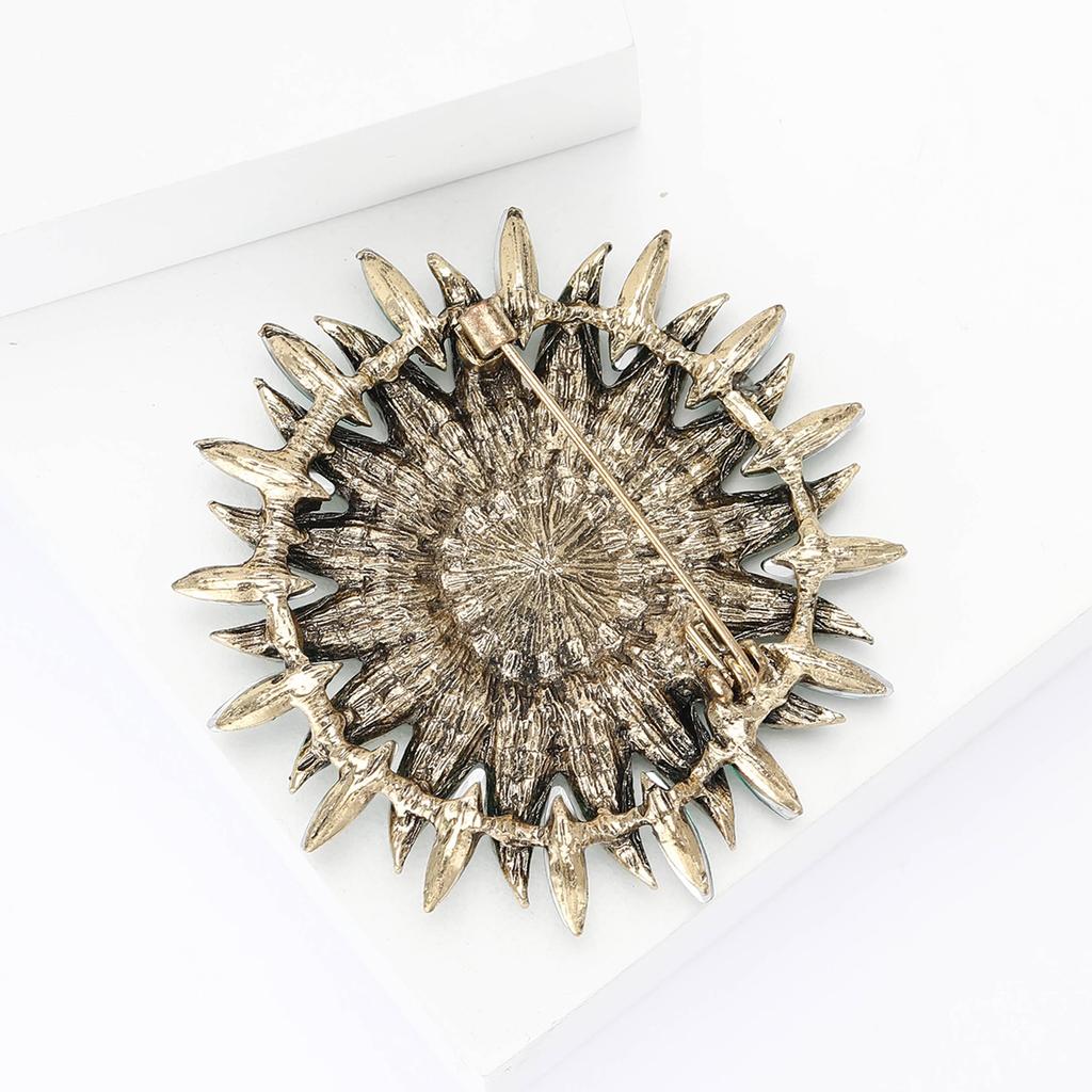 Sparkling Rhinestone Sunflower Lapel Pins for Women Unisex Round Palace Style Party Office Brooch Pins Gifts