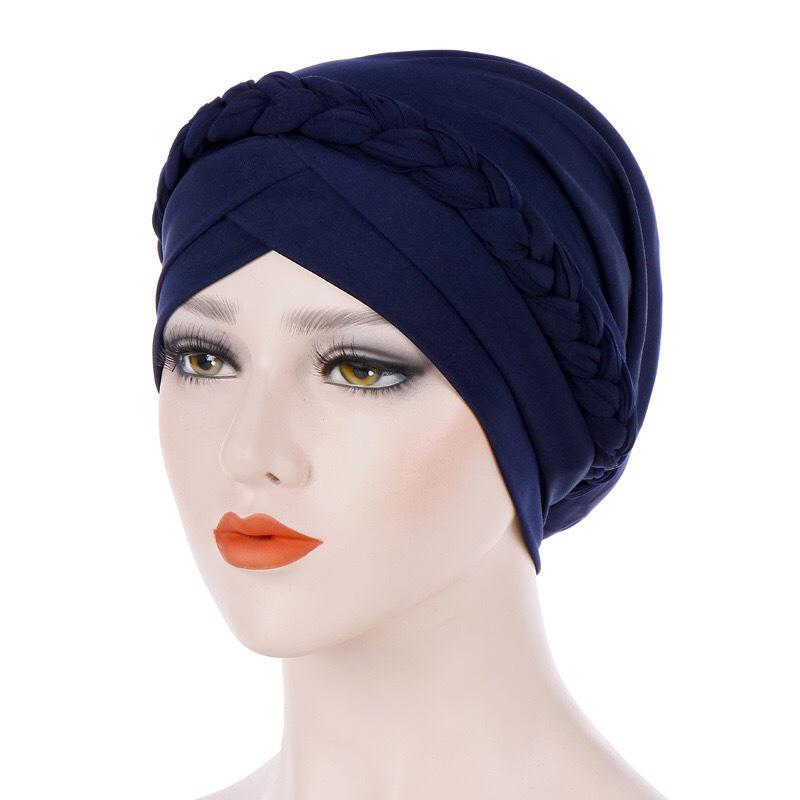 Muslim New Style Solid Color Braided Headscarf Hat, Milk Silk Indian Headscarf