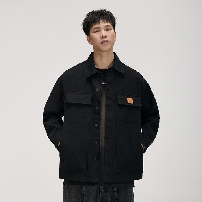 

Американская ретро-куртка мужская рубашка для инструментов свободная большого размера модная брендовая повседневная джинсовая куртка 4XL чёрный