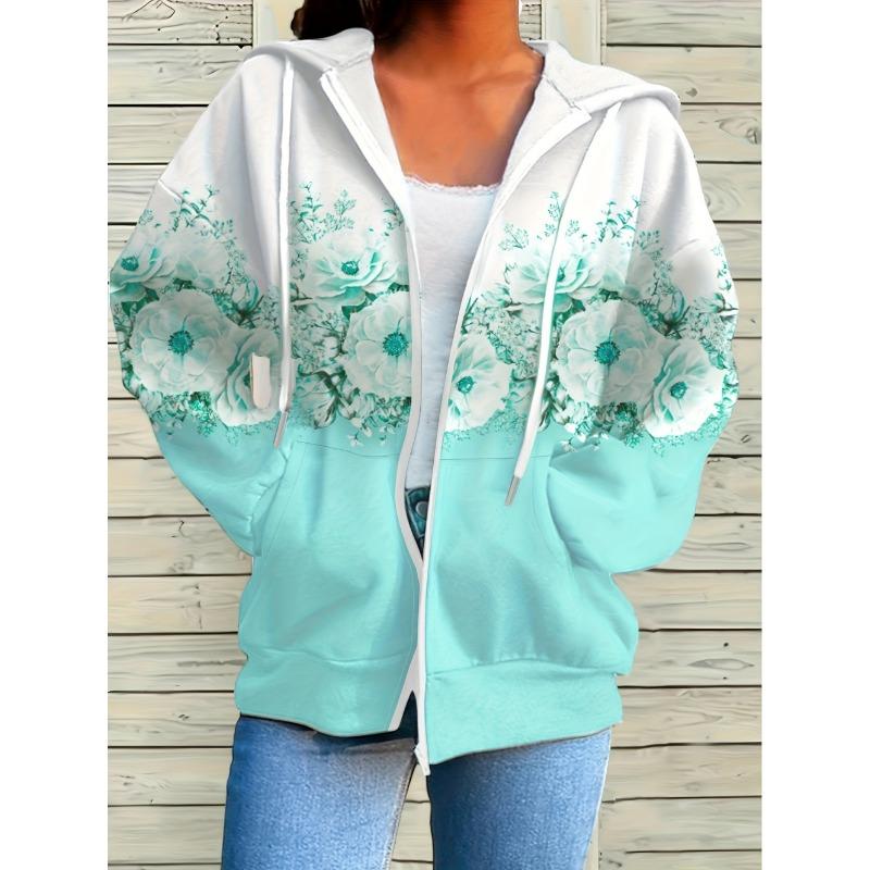 Felpa con Cappuccio da Donna Casual con Stampa Floreale Top Elegante Lavanda Manica Lunga con Tasche Maglione da Donna Comodo Taglie Forti Felpa con Zip