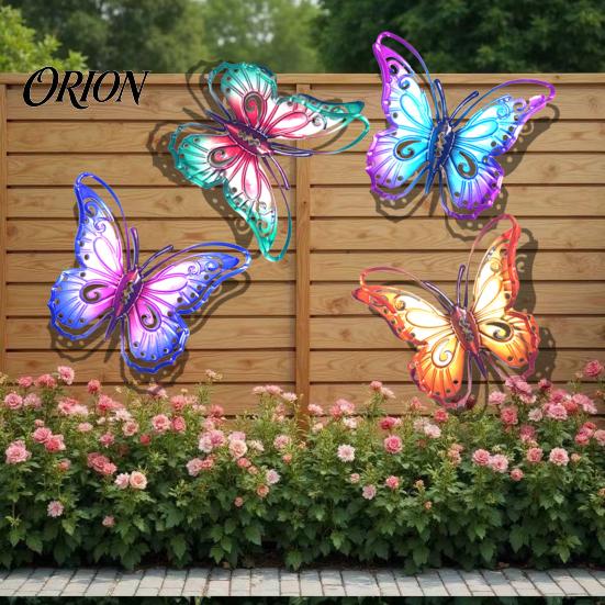 Fairy Tale Garden Ornaments Metal Butterfly Wall Decorations, Art Sculpture, Colorful Iron Sculptures Weatherproof Hanging Decor for Patio Fence Home