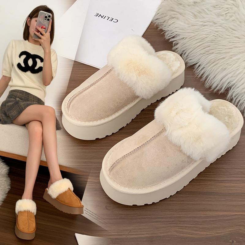 Snow boots fluffy slippers women's new winter outer wear home thick bottom warm bag head cotton mop