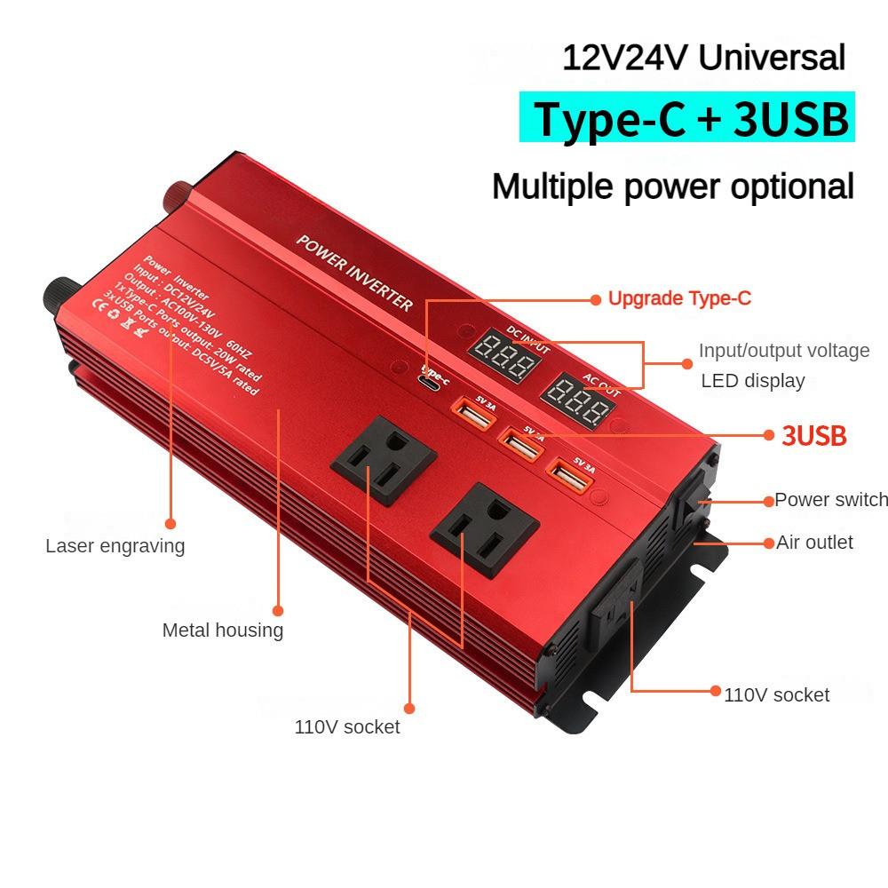 LED Digital Display Car Inverter High Power Portable Household Inverter Small Multifunctional Voltage Converter