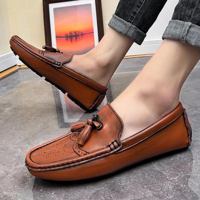 Men’s Moccasins Driving Shoes Comfort Retro Red Leather Flats Casual Slip On Plus Size White Shoes for Men