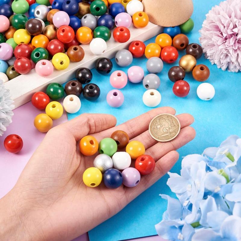 50pcs 16mm Colorful Round Wooden Beads Natural Wood Bead Wood Spacer Loose Beads or Bracelet Necklace Earring Jewelry Making