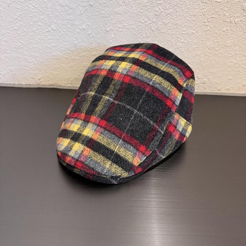 

Винтажная беретка с текстурой в клетку с теплым флисом для осени и зимы Женская красный