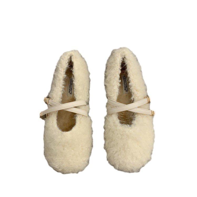 French Cross-buckle with Mary Jane Cotton Shoes for Women's 2025 Autumn and Winter New Models, Comfortable and Versatile Mao Mao Shoes