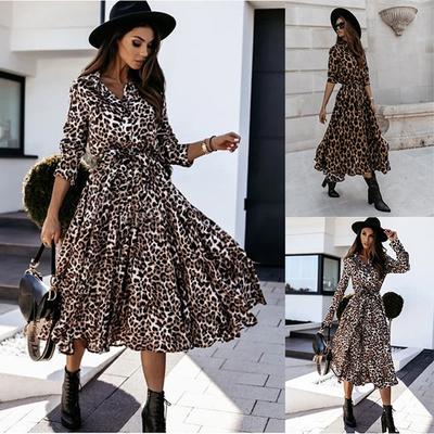 Women's DressesLong Sleeve Leopard Print Maxi Dress
