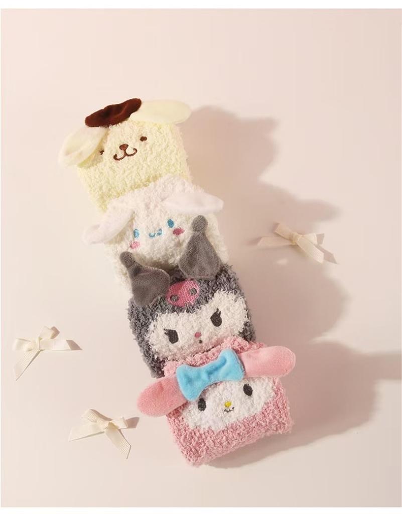 My and Pompompurin Socks Room Soft Cold Indoor Long Socks Cinnamoroll, Kuromi, Melody, 4-Pair Set, Socks, Stay-Stick Socks, Cotton, Antibacterial,