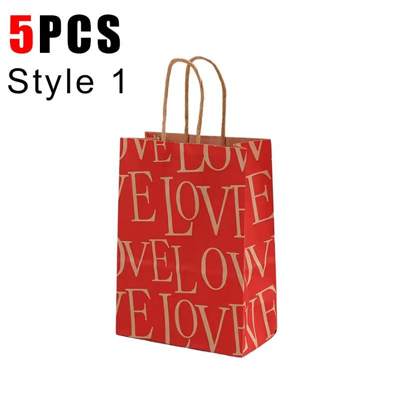 

5PCS/Set Heart Love Kraft Paper Bag Valentine s Day Gift Shopping Tote Wedding Souvenir Festival Gift Package Bags Accessory ZYF