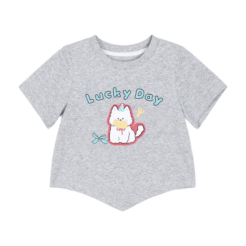 LUSON Little O'Treasure Girls' Irregular Hem Short Sleeve T-Shirt