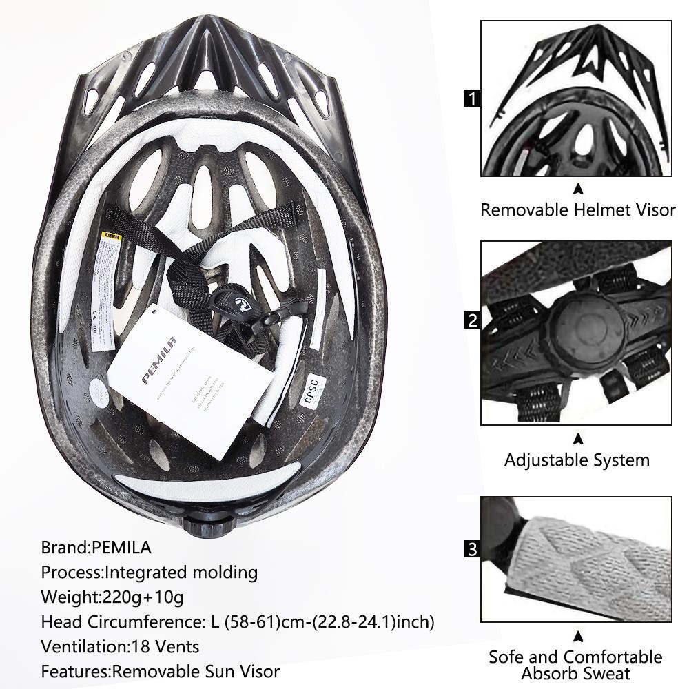 PEMILA 2024 Neuer ultraleichter Fahrradhelm, Fahrradschutzkappe, MTB-Fahrradhelm für Damen und Herren, Rennausrüstung, Fahrradhelm-Visier