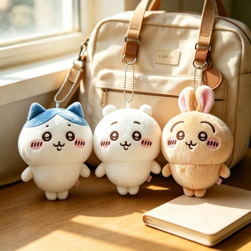 3PCS/SET Chiikawa Cartoon Usagi Hachiware Usachi Soft KAWAII Plush Doll Keychain Pendant Toy - Pajama Theme Gift