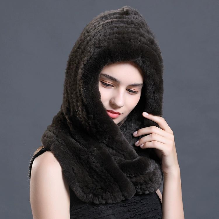 

Осенне-зимняя утолщенная вязаная шапка из кроличьего меха рекс женская теплая кроличья меховая шапка-шарф с капюшоном интегрированная двойного назначения One size коричневый
