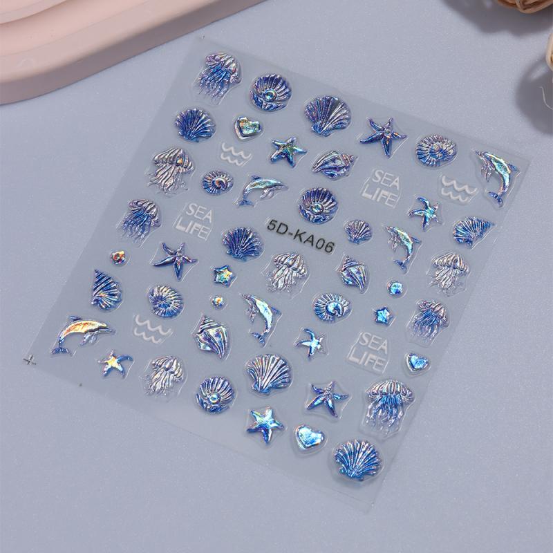 Embossed Jellyfish Shell Ocean Nail Art Sticker Self Adhesive Marine Life Whale Nail Decals Manicure Diy Supplies Nails Slider