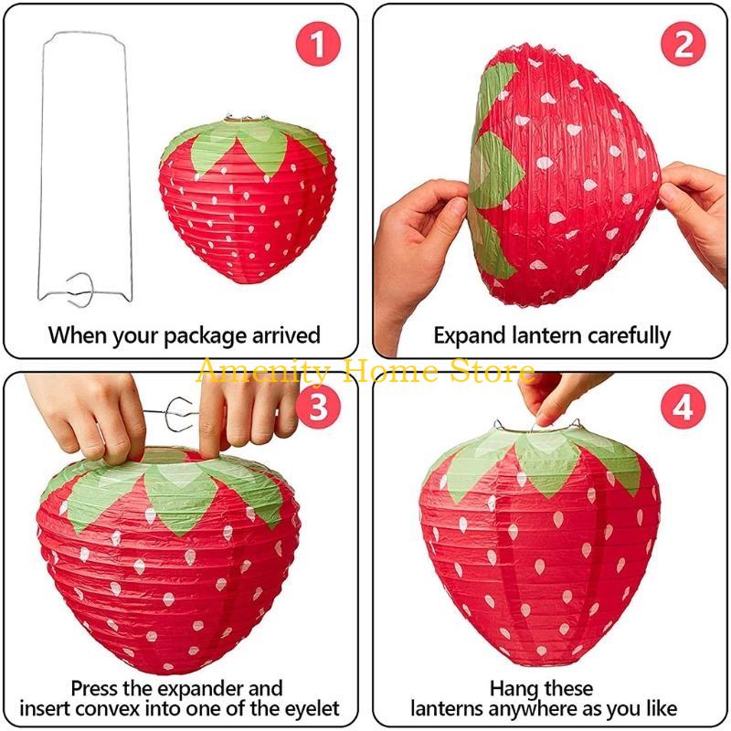 F26C 3D Strawberry Paper Lantern Foldable Hanging Lantern Fruit Theme Ornament Party Supplies Birthday Decors for Baby Shower