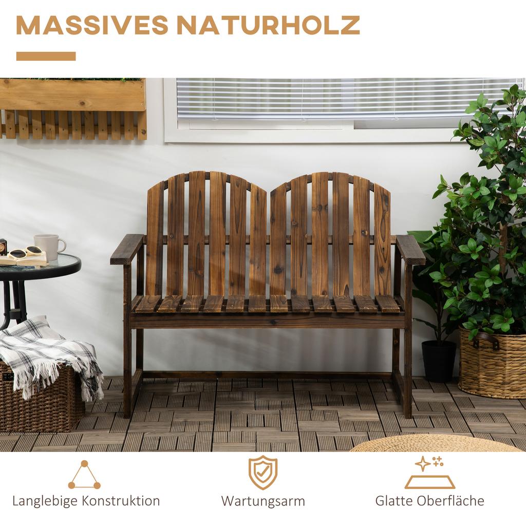 Panca da Giardino in Legno da Esterno, Sedia Loveseat da Patio con Schienale a Doghe e Braccioli Lisci per Due Persone, per Cortile, Prato, Portico, Finitura Carbonizzata