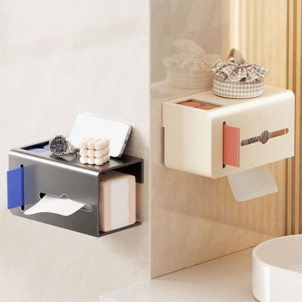 Carbon Steel Toilet Paper Holder Punch Free Waterproof Bathroom Tissue Self Wall Mounted with Trash Bag Holder Toilet Paper Box