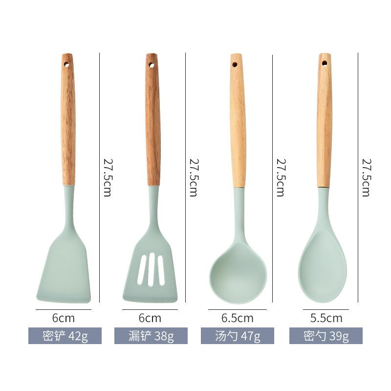 2025 New Light Edition Silicone Cooking Shovel Food Grade Spoon 12-piece Set 550g Silicone Kitchenware Set