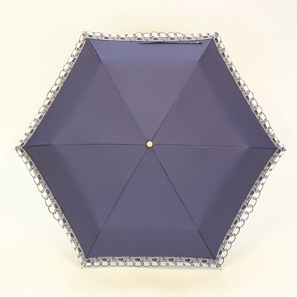Genuine Umbrella Works Folding Umbrella with Organza Six Easy Opening Lace, Navy, Ribs, Lightweight,