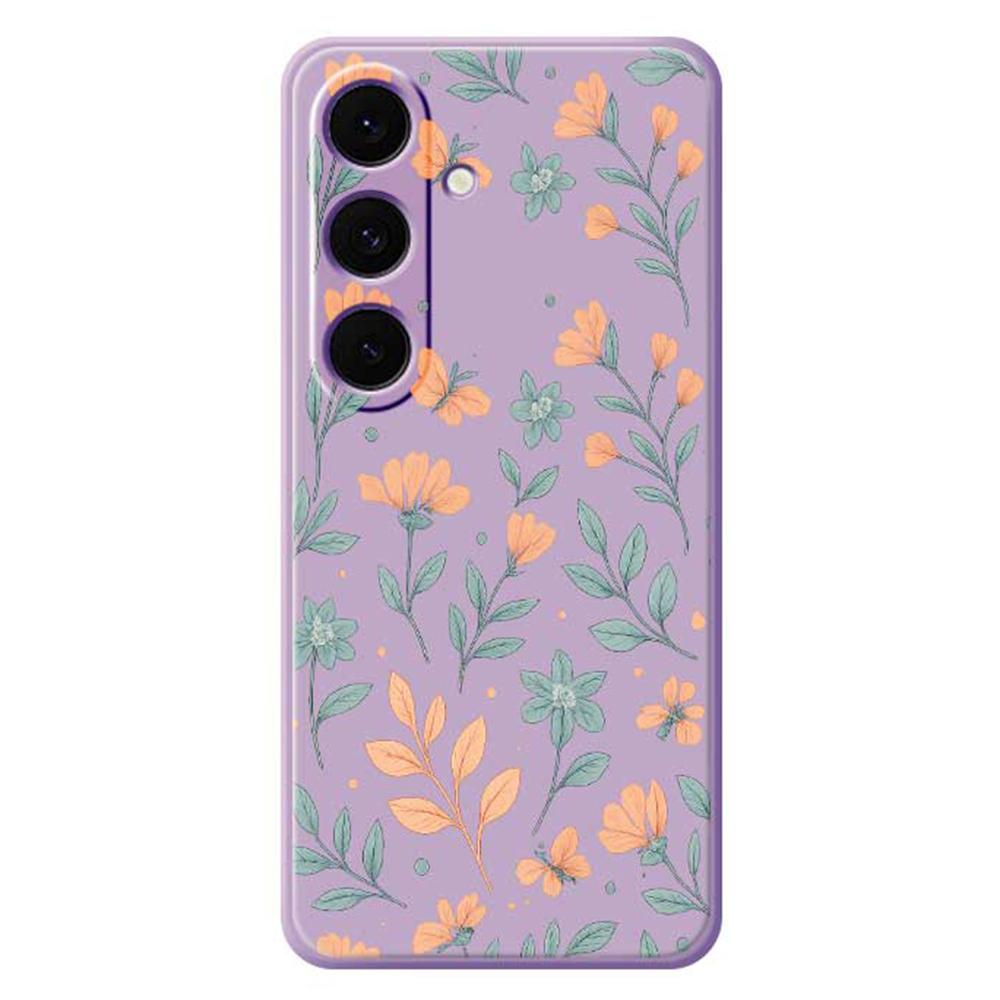 

For Samsung Galaxy S24 FE Case Yellow Flowers Pattern Printing Straight Edge TPU Phone Back Cover Purple