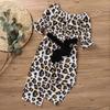 Child Kids Girls Print Off Shoulder Long Sleeve Leopard Print Romper Jumpsuit
