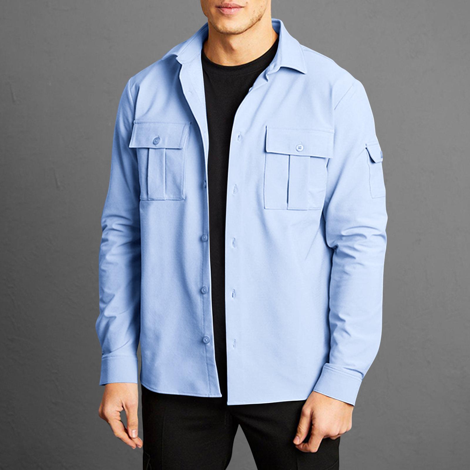 

Мужская однотонная рубашка с лацканами и длинными рукавами Мужская повседневная модная рубашка с длинными рукавами M небесно-голубой