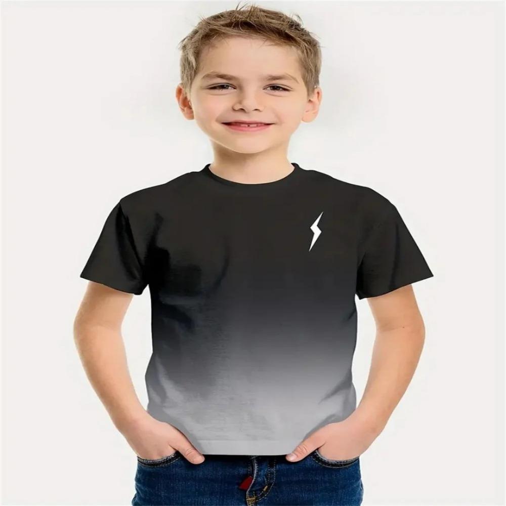Summer new minimalist children's printed 3D short sleeved T-shirt, minimalist children's fashion T-shirt, boys' round neck T-shirt
