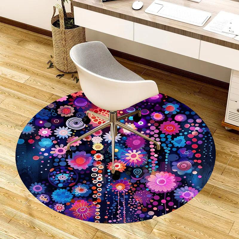1pc Colorful Floral Mandala Round Carpet, Made of Polyester,Perfect for Decorating Office Chairs, Living Rooms,Vibrant Decorative Rug