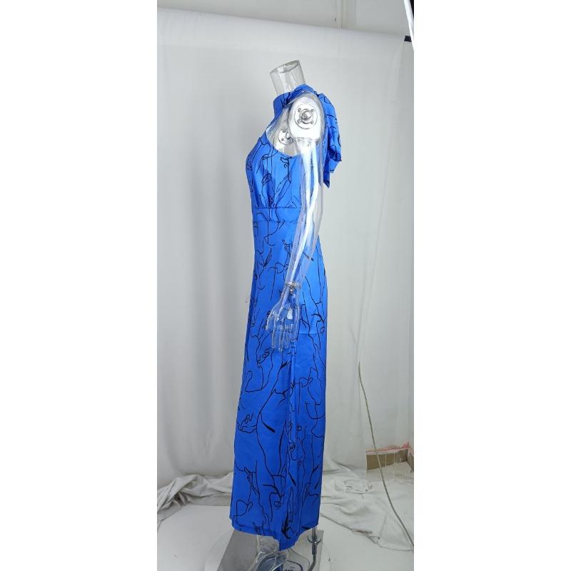 Women European Style Printed High Waist Wide Leg Casual Pants