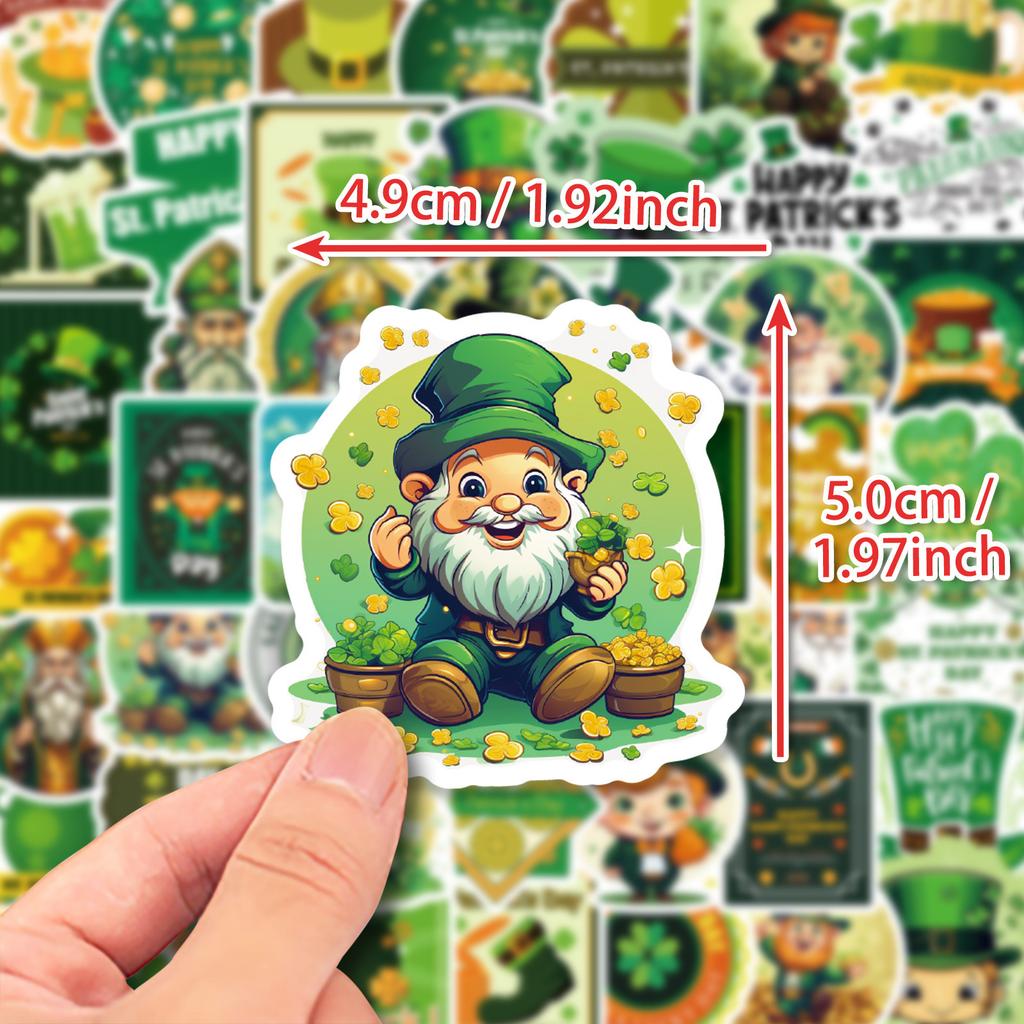 50Pcs St Patrick Stickers - Lucky Shamrock Vinyl Decals for Journal/DIY Crafts (5x4.9cm)