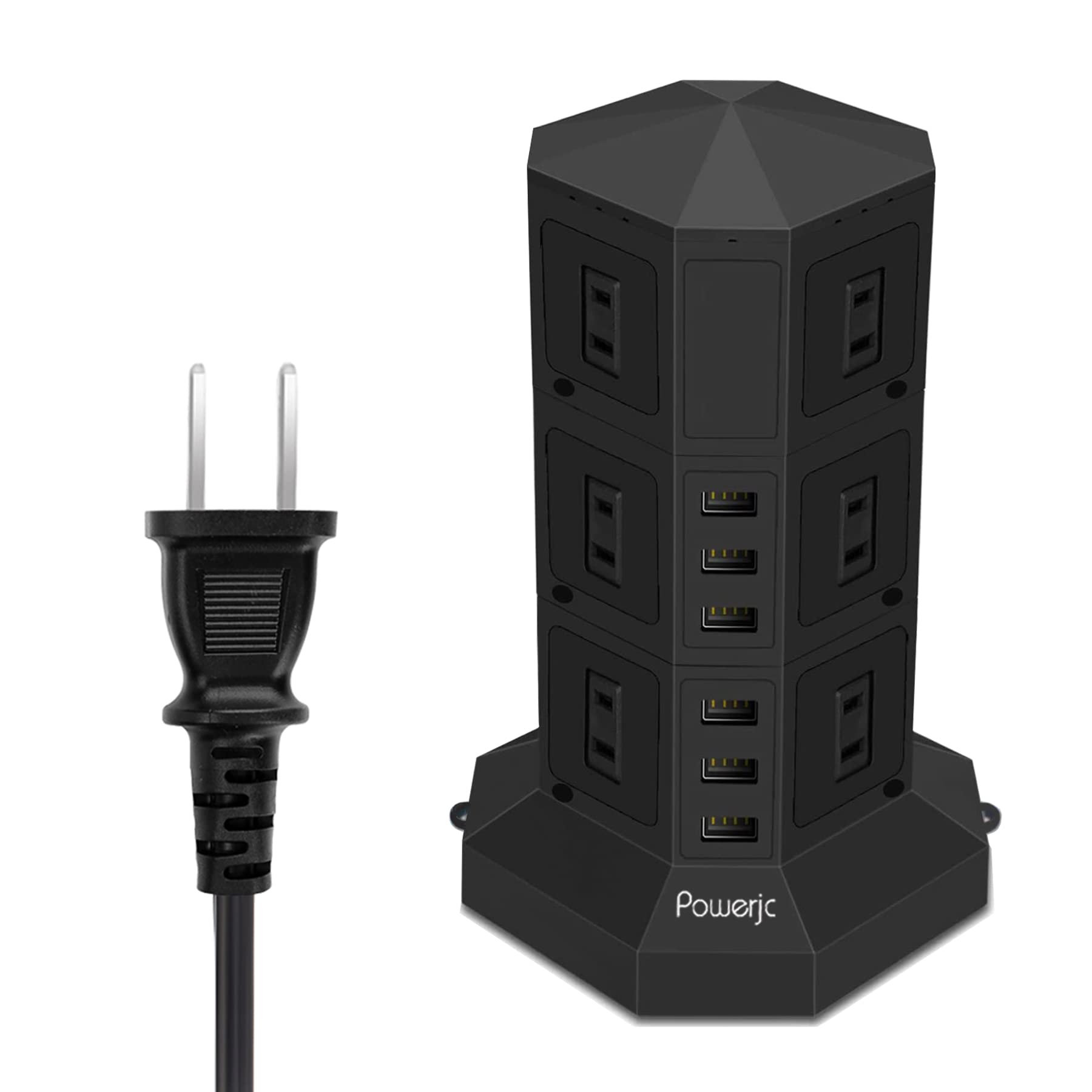 

Powerjc Vertical Tower Power Strip for Offices and Meetings, USB Fast Charging, 3m, 1500W, with Switch, 12 Outlets, 3 Layers