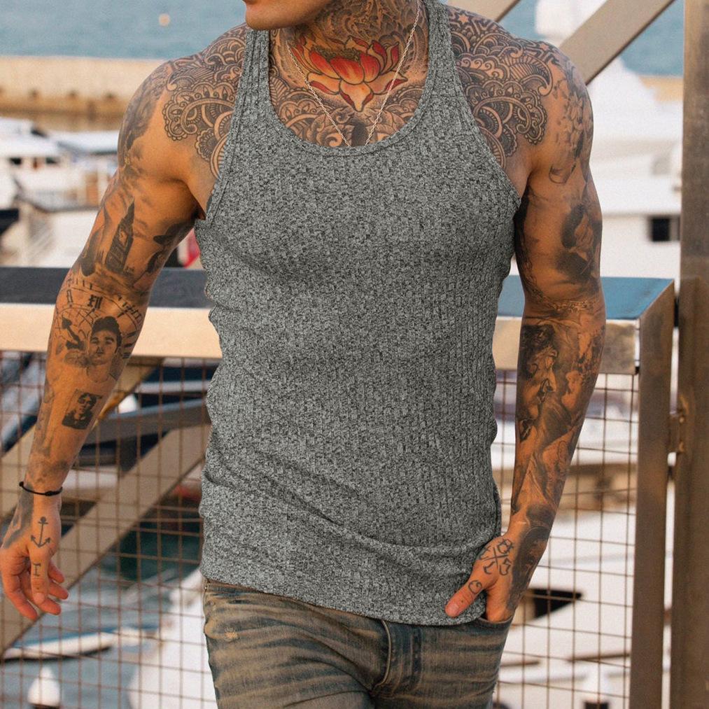 Men's Summer Outdoor Sports Vest Knitted Vertical Stripes Fitness Sports Slim-fit Vest Men's Work-line Vest