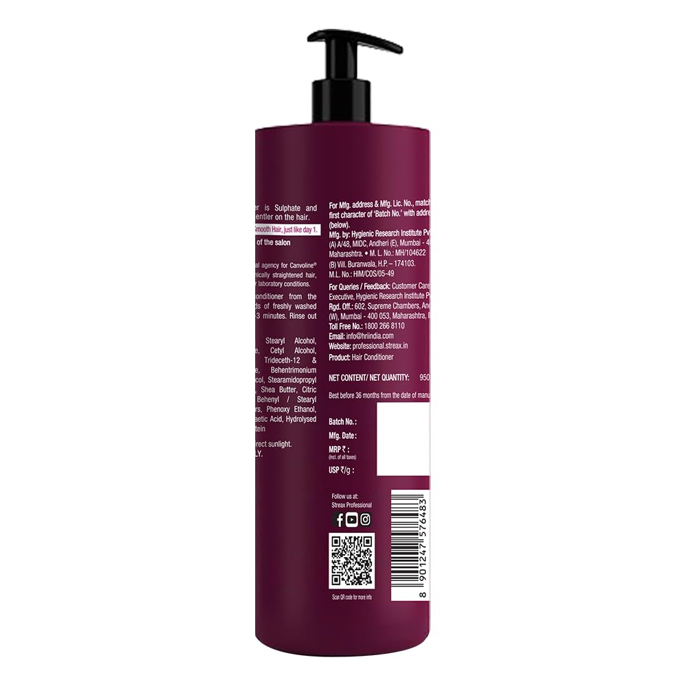 Streax Professional Canvoline Fresh Conditioner 950g For Straightened Hair Post Care Paraben Free Sulphate Free
