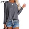 JPNTKY Women's Fashion Casual Solid Color Print Long Sleeve O-Neck Blouses & Shirts