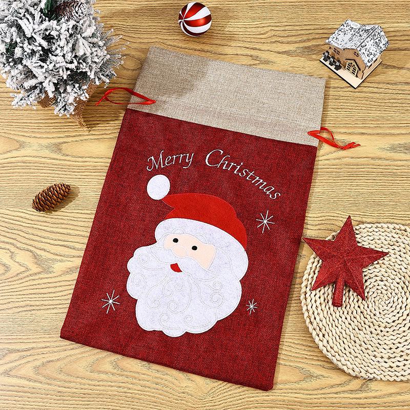 Christmas Burlap Santa Claus Candy Gift Bag for Kids