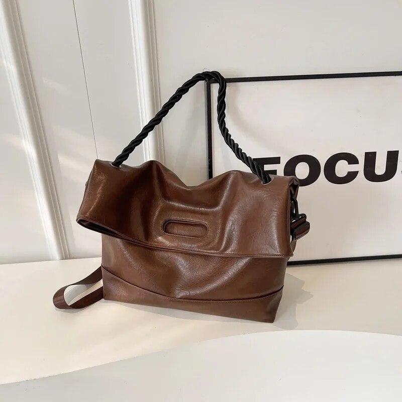 

Rope Handle Design Big PU Leahter Crossbody Bags for Women 2026 Spring Fashion Designer Female Shoulder Bag Handbags кавовий